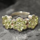Peridot Ring - Green Flower Ring - Eternity Cluster Ring