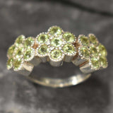 Peridot Ring - Green Flower Ring - Eternity Cluster Ring