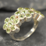 Peridot Ring - Green Flower Ring - Eternity Cluster Ring