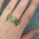 Peridot Ring - Green Flower Ring - Eternity Cluster Ring