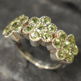 Peridot Ring - Green Flower Ring - Eternity Cluster Ring