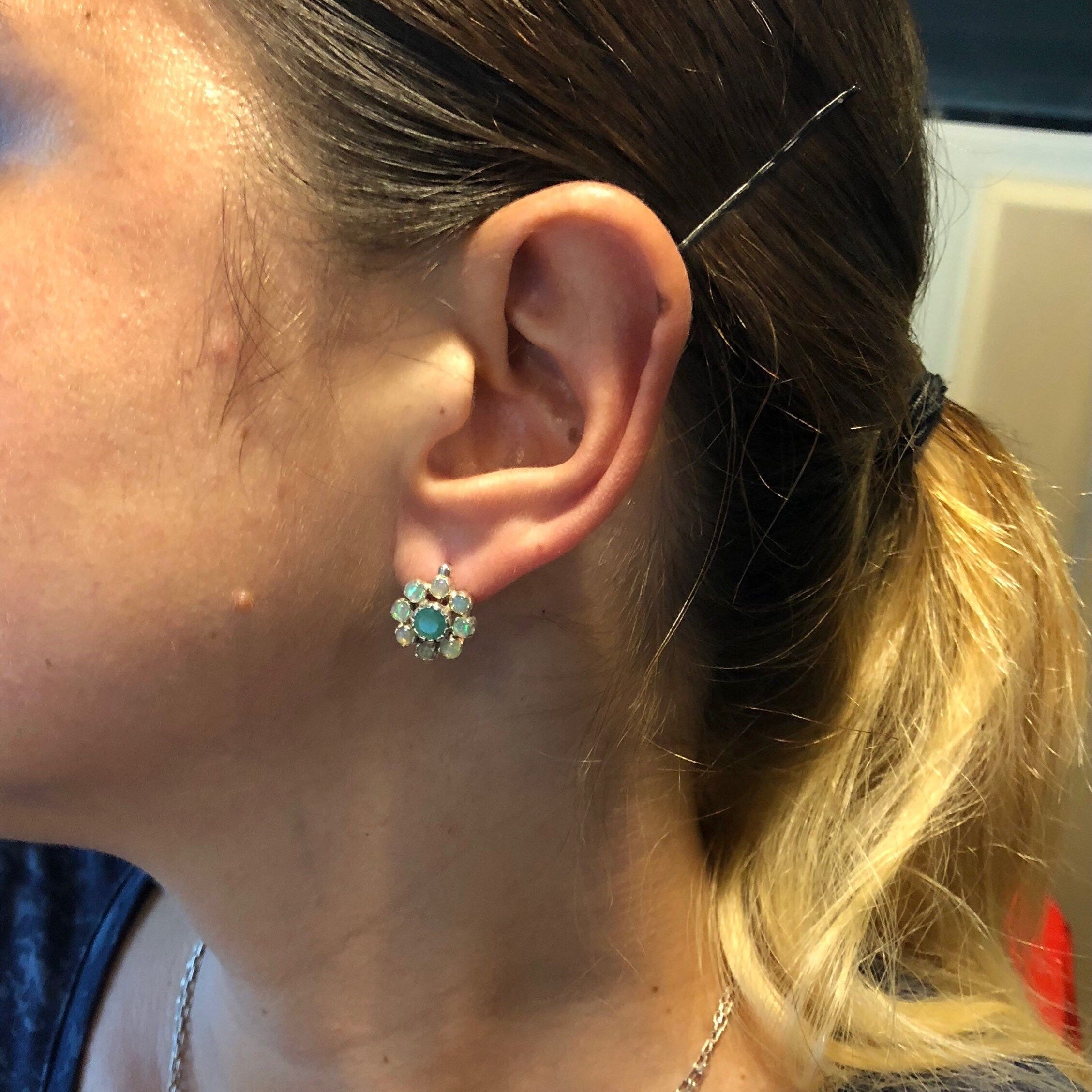 Hematite Earrings, Chrome Diopside Earrings, Flower Earrings, Vintage Earrings, Silver Earrings, Vintage Flower, Chrome Diopside, Hematite