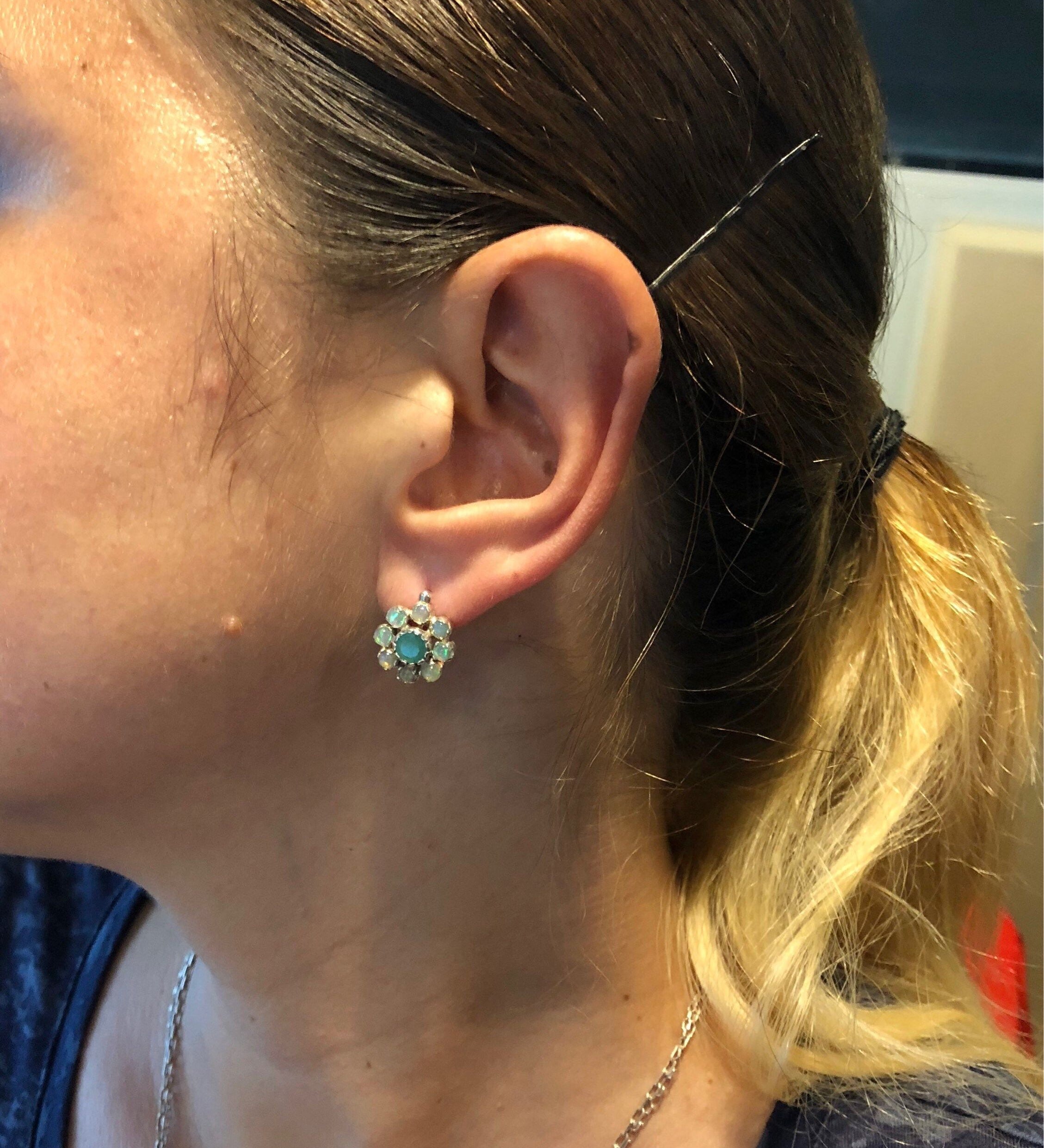 Hematite Earrings, Chrome Diopside Earrings, Flower Earrings, Vintage Earrings, Silver Earrings, Vintage Flower, Chrome Diopside, Hematite