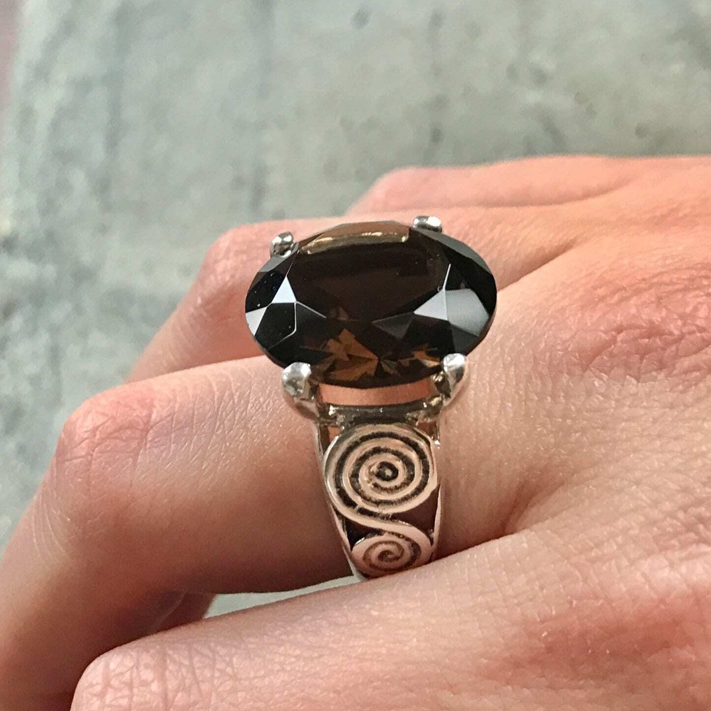 Smoky Topaz Ring, Natural Topaz, Large Gem Ring, Vintage Ring, Statement Ring, 20 Carat Ring, Smoky Diamond, Solid Silver Ring, Diamond Cut
