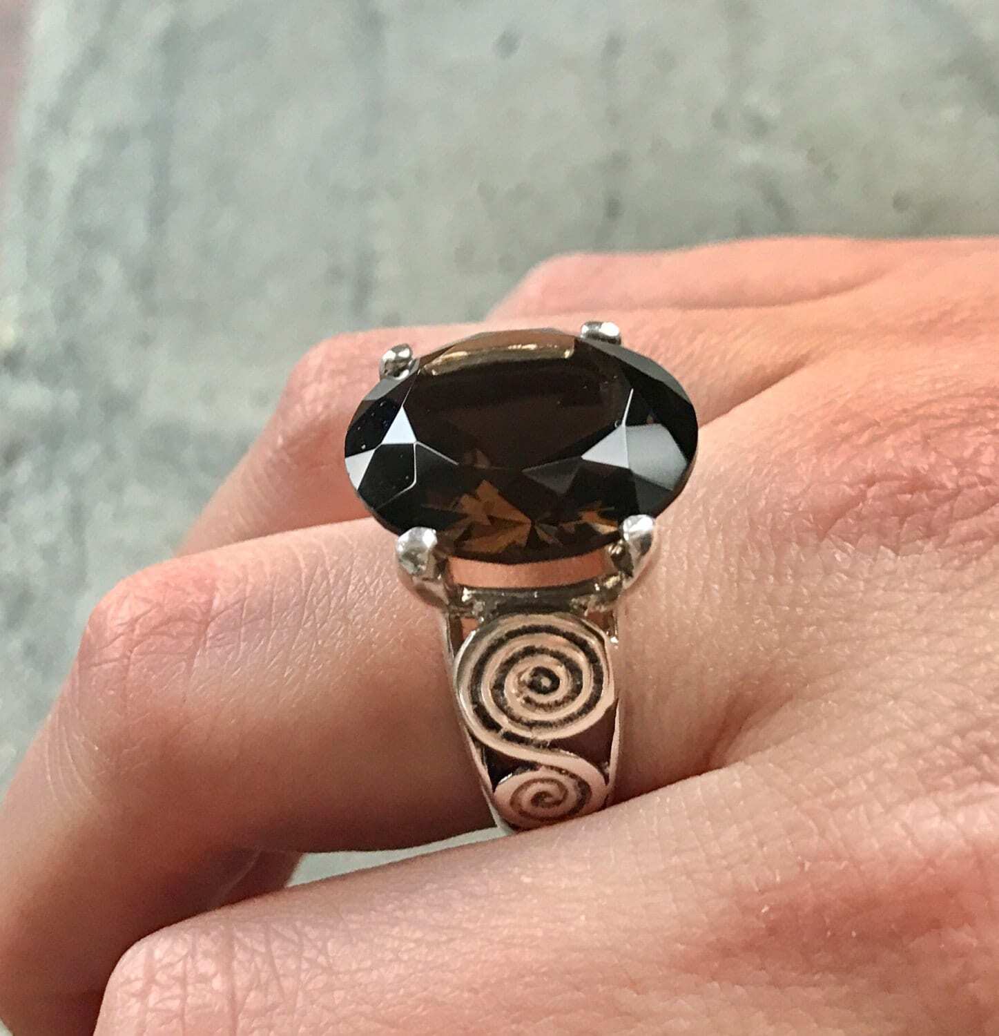 Smoky Topaz Ring, Natural Topaz, Large Gem Ring, Vintage Ring, Statement Ring, 20 Carat Ring, Smoky Diamond, Solid Silver Ring, Diamond Cut