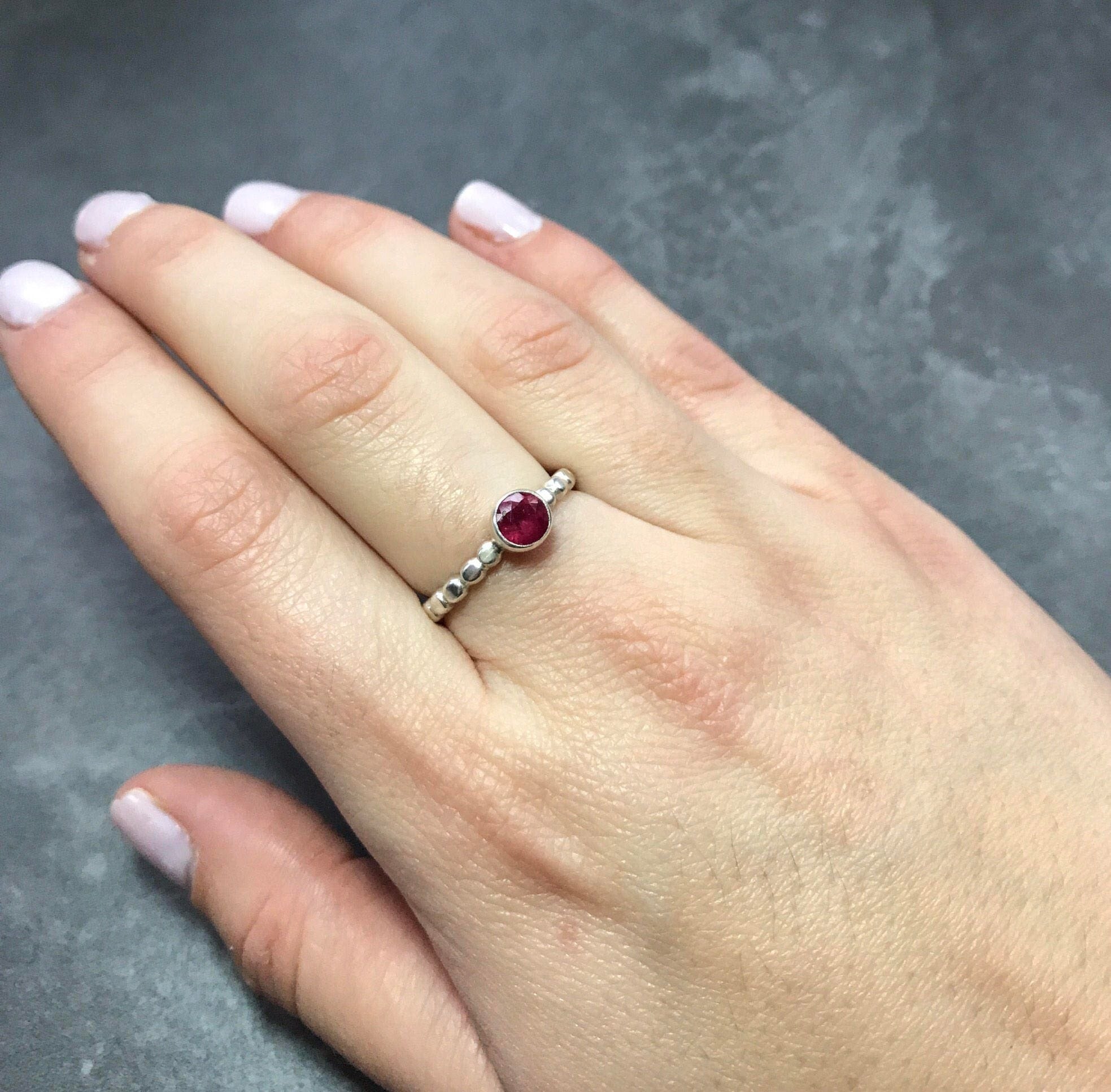 Elegant 925 Sterling Silver Natural Ruby Ring in Bezel setting, perfect July Birthstone gift for special occasions.