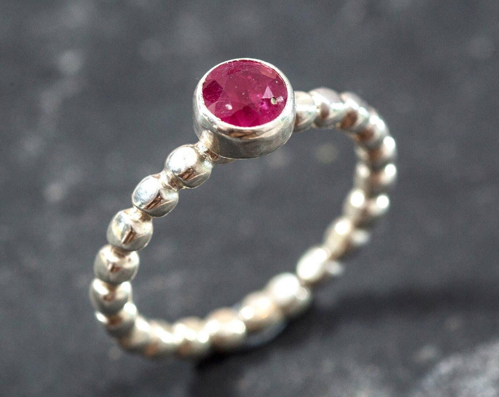 Natural Ruby Ring made in 925 Sterling Silver with Round Natural Red Ruby in Bezel setting, July Birthstone gift idea, symbolizes nobility, purity, and passion, ideal for everyday wear and perfect for birthday gifting and special occasions.