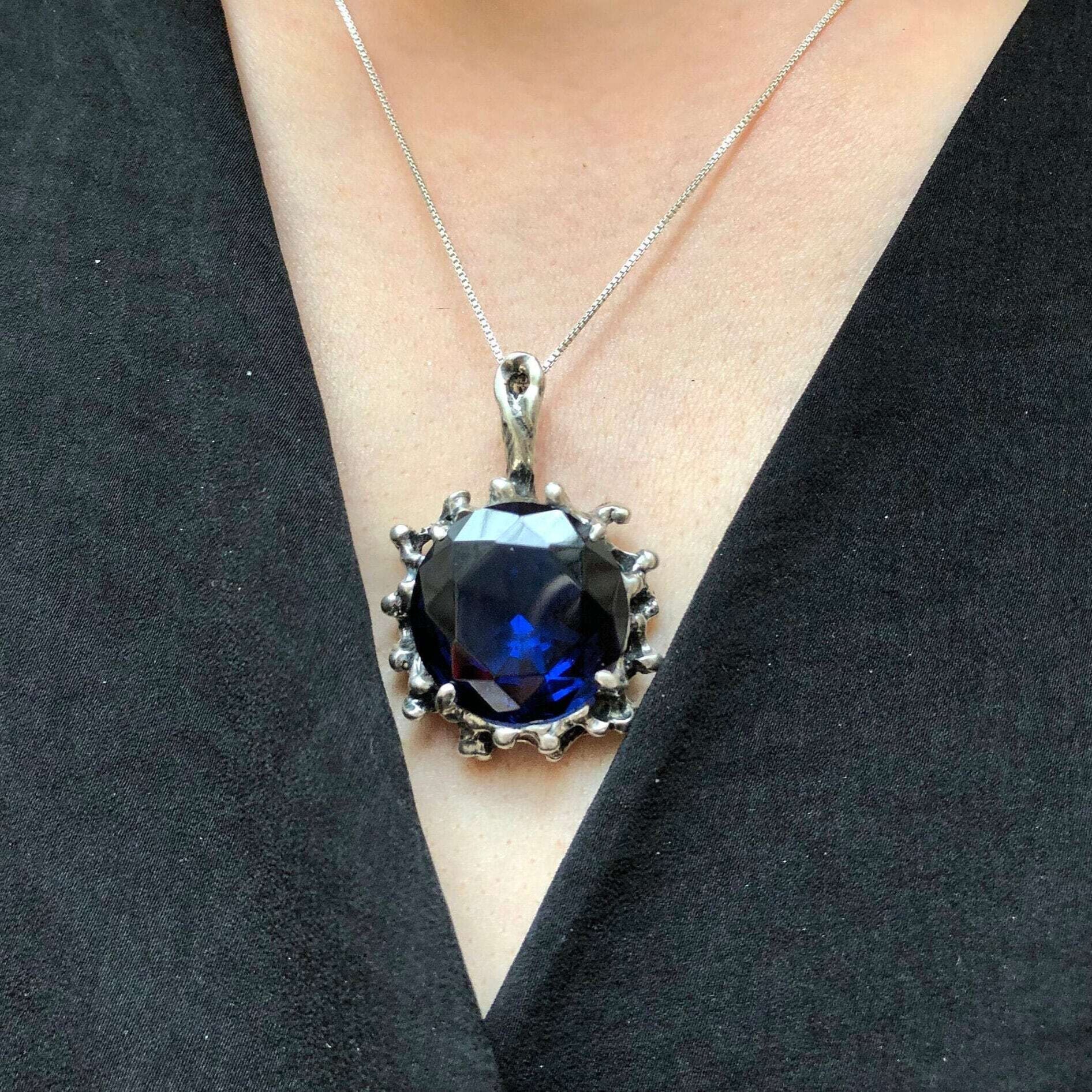 Created Sapphire Pendant made in 925 Sterling Silver with Round Created Blue Sapphire in Prong setting, September Birthstone gift idea, symbolizes sincerity, truth, and faithfulness, ideal for everyday wear and perfect for birthday gifting and special occasions.