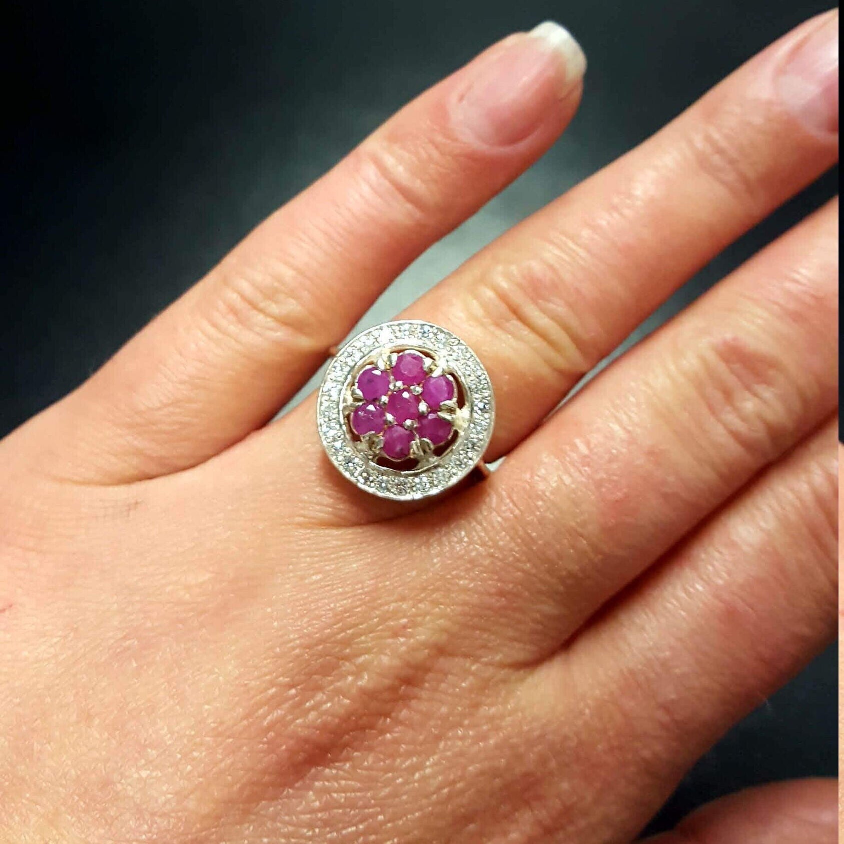 Mystic Topaz Ring, Natural Mystic Topaz, December Birthstone, Cluster Ring, Purple Vintage Ring, Natural Topaz Ring, Solid Silver Ring