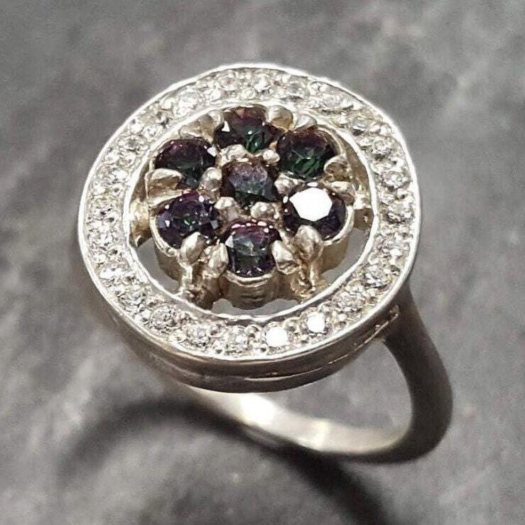 Mystic Topaz Ring, Natural Mystic Topaz, December Birthstone, Cluster Ring, Purple Vintage Ring, Natural Topaz Ring, Solid Silver Ring