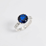 Created Sapphire Ring made in 925 Sterling Silver with Round Created Blue Sapphire in Prong setting, September Birthstone gift idea, symbolizes sincerity, truth, and faithfulness, ideal for everyday wear and perfect for birthday gifting and special occasions.