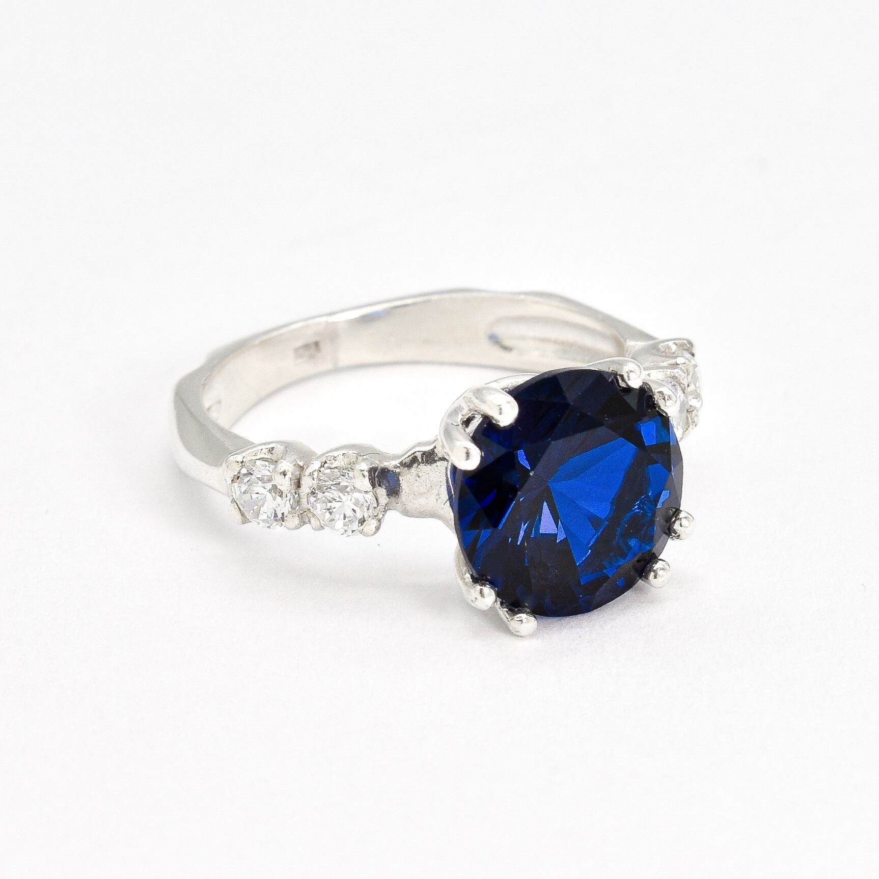 Sapphire Promise Ring, Blue Sapphire Ring, Created Sapphire, Diamond Cut, Royal Blue Ring, Engagement Ring, Proposal Ring, Solid Silver Ring