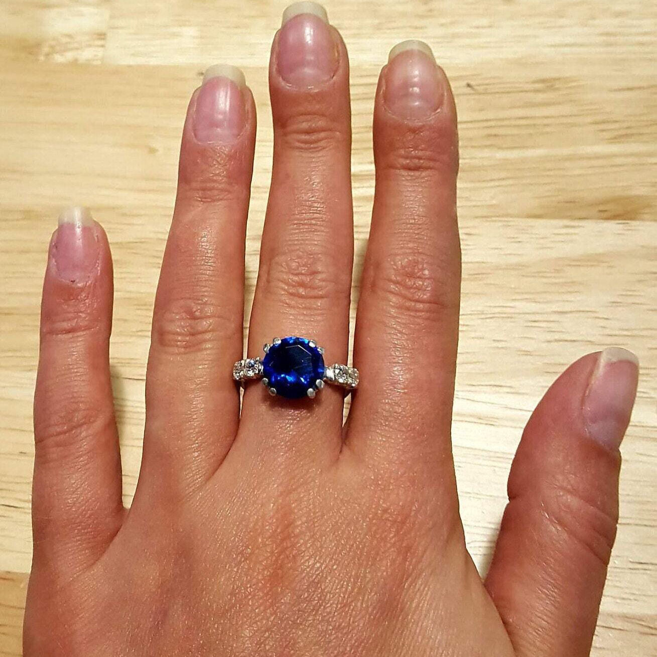 Sapphire Promise Ring, Blue Sapphire Ring, Created Sapphire, Diamond Cut, Royal Blue Ring, Engagement Ring, Proposal Ring, Solid Silver Ring