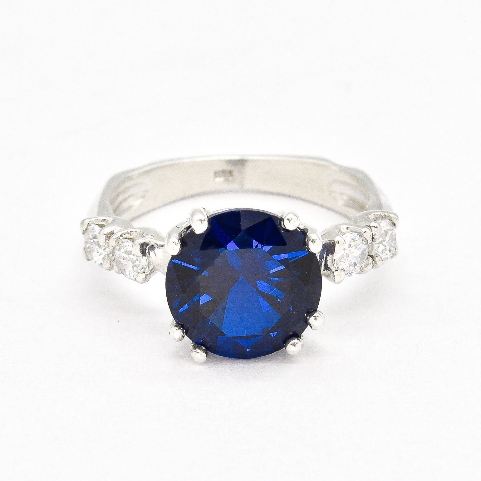 Sapphire Promise Ring, Blue Sapphire Ring, Created Sapphire, Diamond Cut, Royal Blue Ring, Engagement Ring, Proposal Ring, Solid Silver Ring