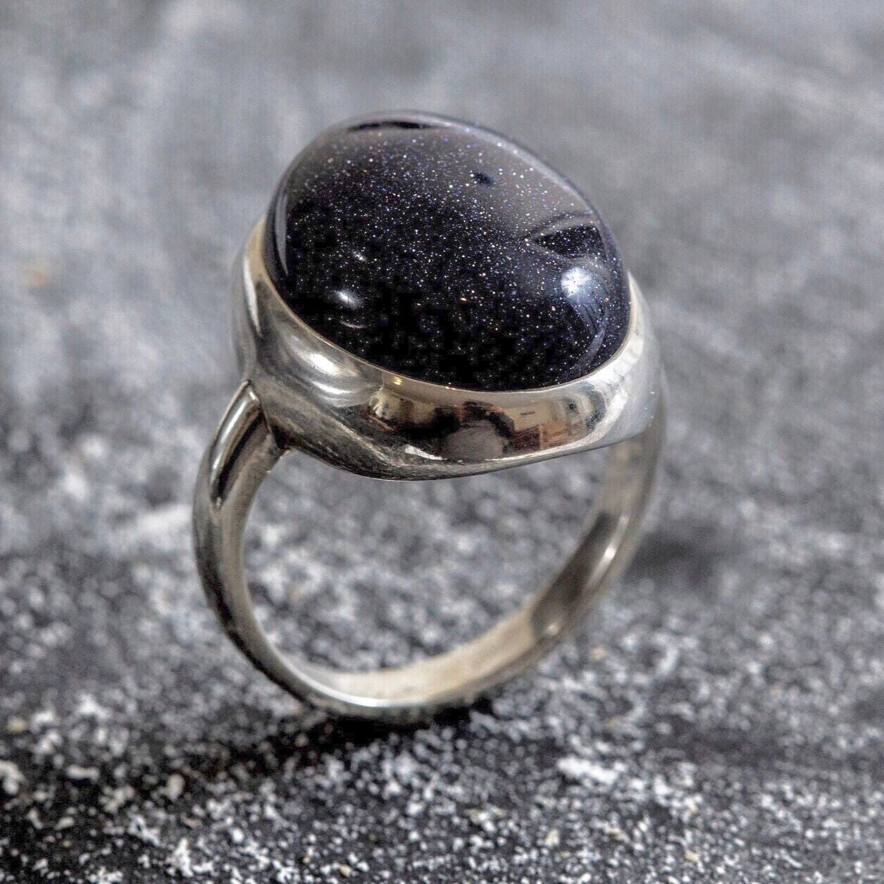 Large Sandstone Ring, Blue Sand Stone, Statement Ring,  Sagittarius Ring, Large Oval Ring, Vintage Ring, Solid Silver Ring, Blue Sandstone