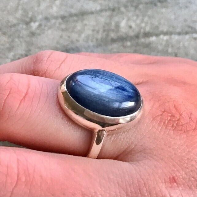Large Sandstone Ring, Blue Sand Stone, Statement Ring,  Sagittarius Ring, Large Oval Ring, Vintage Ring, Solid Silver Ring, Blue Sandstone