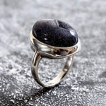 Large Sandstone Ring, Blue Sand Stone, Statement Ring,  Sagittarius Ring, Large Oval Ring, Vintage Ring, Solid Silver Ring, Blue Sandstone