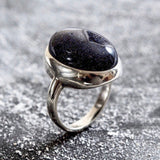 Large Sandstone Ring, Blue Sand Stone, Statement Ring,  Sagittarius Ring, Large Oval Ring, Vintage Ring, Solid Silver Ring, Blue Sandstone