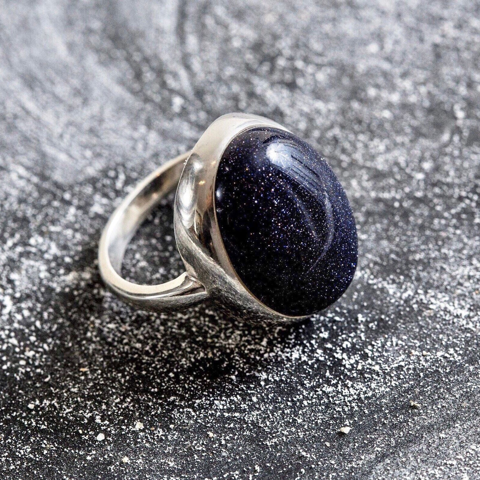 Large Sandstone Ring, Blue Sand Stone, Statement Ring,  Sagittarius Ring, Large Oval Ring, Vintage Ring, Solid Silver Ring, Blue Sandstone
