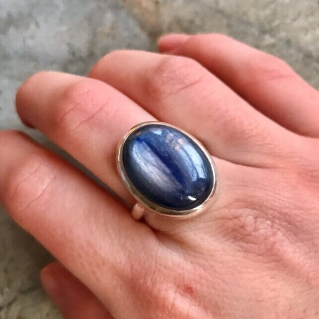 Large Sandstone Ring, Blue Sand Stone, Statement Ring,  Sagittarius Ring, Large Oval Ring, Vintage Ring, Solid Silver Ring, Blue Sandstone