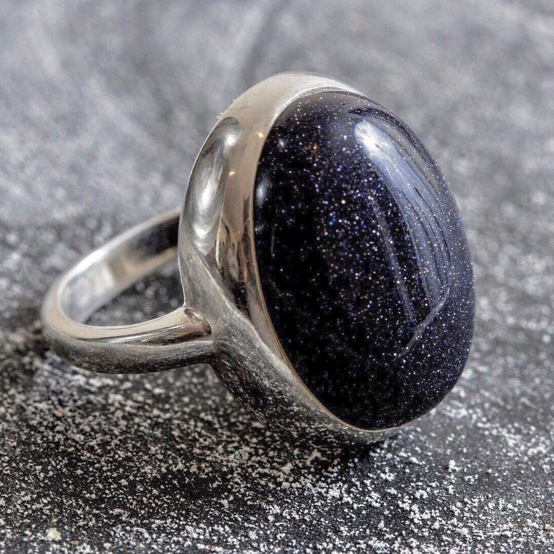 Large Sandstone Ring, Blue Sand Stone, Statement Ring,  Sagittarius Ring, Large Oval Ring, Vintage Ring, Solid Silver Ring, Blue Sandstone