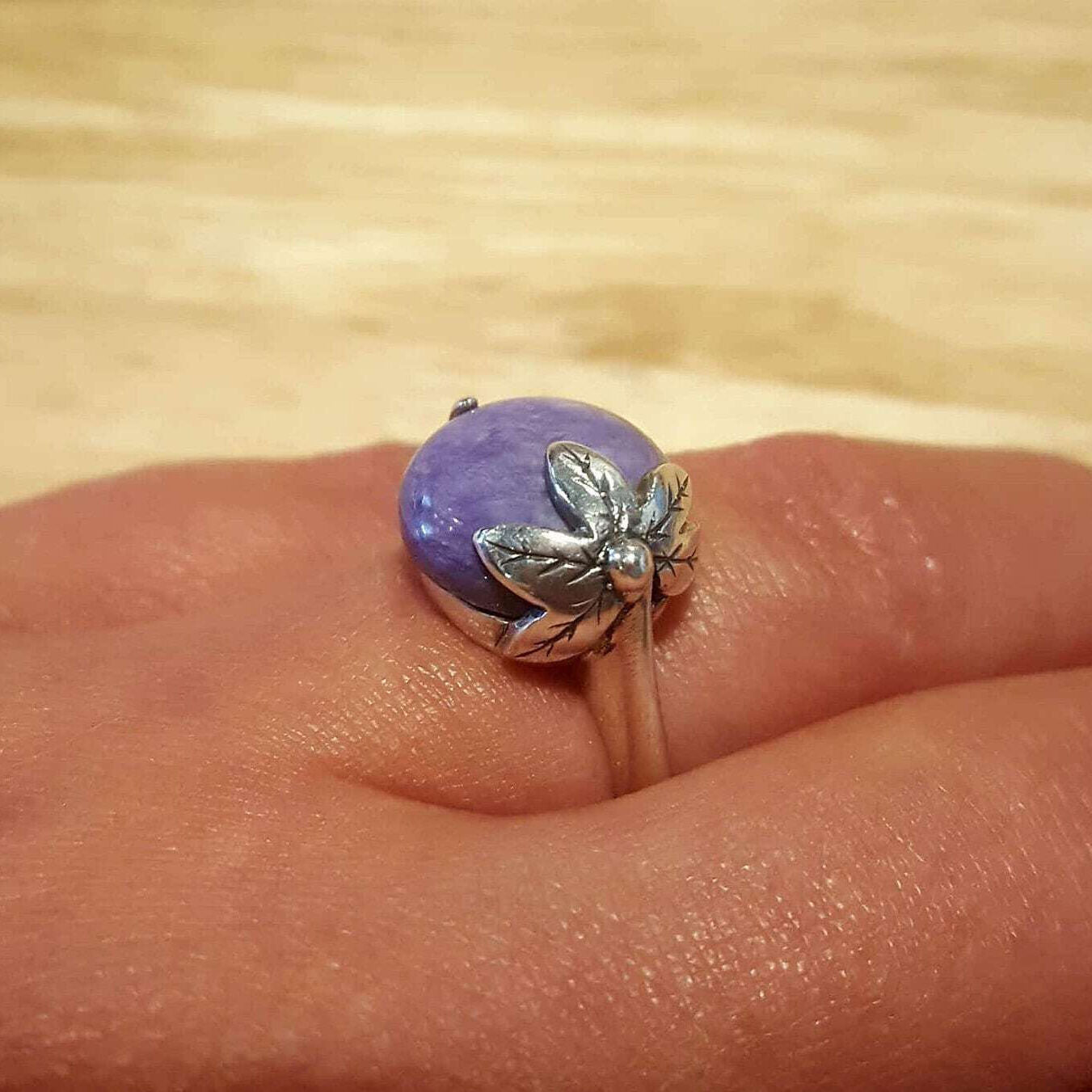 Leaf Ring, Charoite Ring, Natural Charoite, Purple Ring, Vintage Ring, Scorpio Birthstone, Purple Charoite Ring, Solid Silver Ring, Charoite
