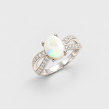 Natural Australian Opal Ring made in 925 Sterling Silver with Natural White Australian Opal in setting, October Birthstone gift idea, symbolizes hope, purity, and truth, ideal for everyday wear and perfect for birthday gifting and special occasions.