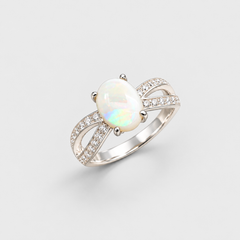 Natural Australian Opal Ring made in 925 Sterling Silver with Natural White Australian Opal in setting, October Birthstone gift idea, symbolizes hope, purity, and truth, ideal for everyday wear and perfect for birthday gifting and special occasions.