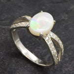 Natural Australian Opal Ring made in 925 Sterling Silver with Natural White Australian Opal in setting, October Birthstone gift idea, symbolizes hope, purity, and truth, ideal for everyday wear and perfect for birthday gifting and special occasions.