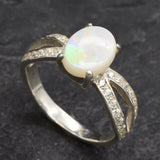 Natural Australian Opal Ring made in 925 Sterling Silver with Natural White Australian Opal in setting, October Birthstone gift idea, symbolizes hope, purity, and truth, ideal for everyday wear and perfect for birthday gifting and special occasions.