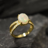Opal Ring made in 18k Gold Vermeil with White Opal in setting, October Birthstone gift idea, symbolizes, ideal for everyday wear and perfect for birthday gifting and special occasions.