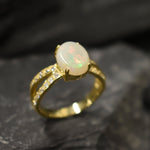 Opal Ring made in 18k Gold Vermeil with White Opal in setting, October Birthstone gift idea, symbolizes, ideal for everyday wear and perfect for birthday gifting and special occasions.