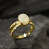 Opal Ring made in 18k Gold Vermeil with White Opal in setting, October Birthstone gift idea, symbolizes, ideal for everyday wear and perfect for birthday gifting and special occasions.