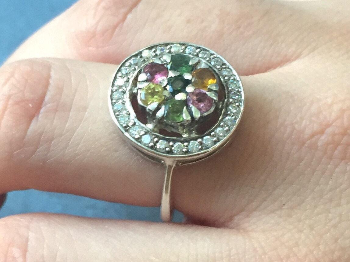 Cluster Ring, Tourmaline Ring, October Birthstone, Pink Tourmaline Ring, Flower Ring, Gemstone Ring, October Ring, Silver Ring, Tourmaline