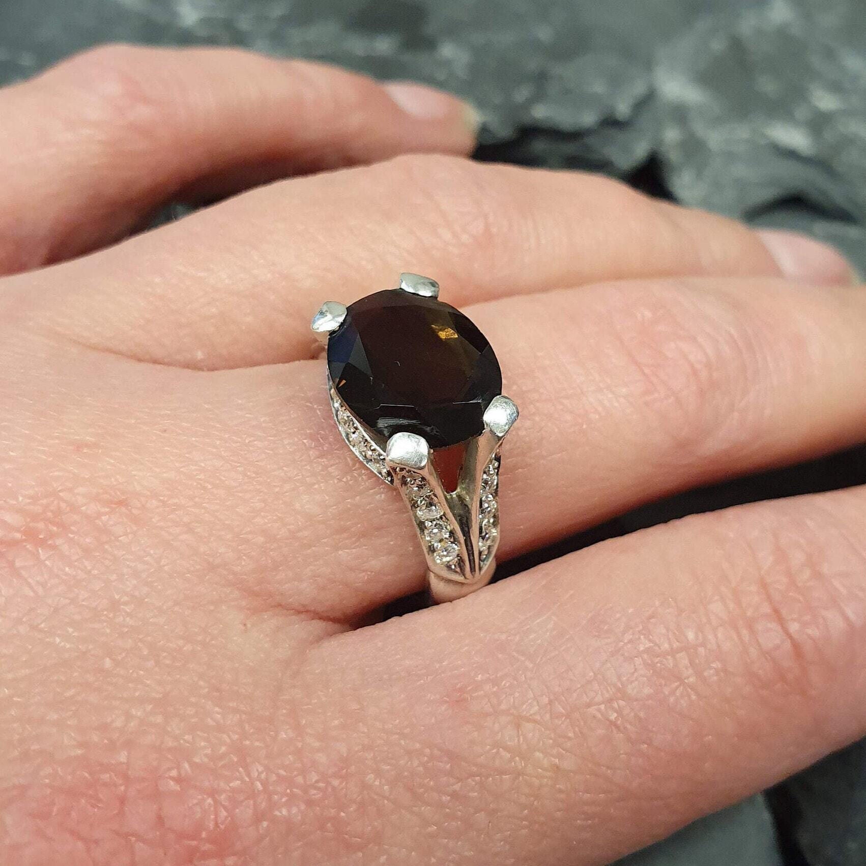 Large Topaz Ring, Smoky Topaz Ring, Natural Topaz Ring, Scorpios Birthstone, Vintage Rings, December Birthstone, Solid Silver Ring, Topaz