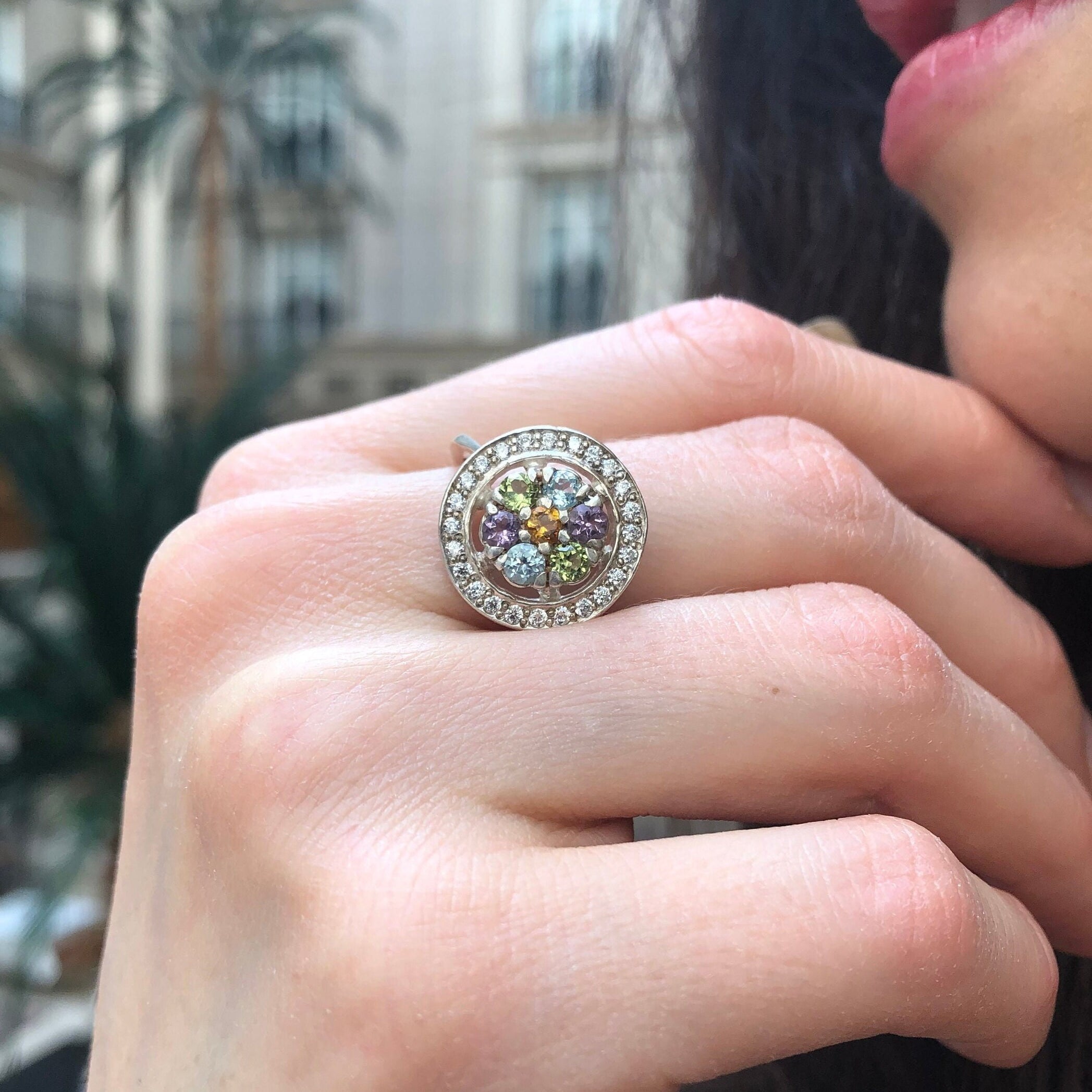 Flower Ring, Topaz Ring, Natural Topaz Ring, Birthstone Ring, Cluster Ring, Vintage Ring, Multistone Ring, Vintage Topaz Ring, Silver Ring