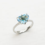 Heart Aquamarine Ring - Valentines Gift Ring - 18k Yellow Gold Aquamarine Heart Birthstone Ring
