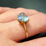 Heart Aquamarine Ring - Valentines Gift Ring - 18k Yellow Gold Aquamarine Heart Birthstone Ring