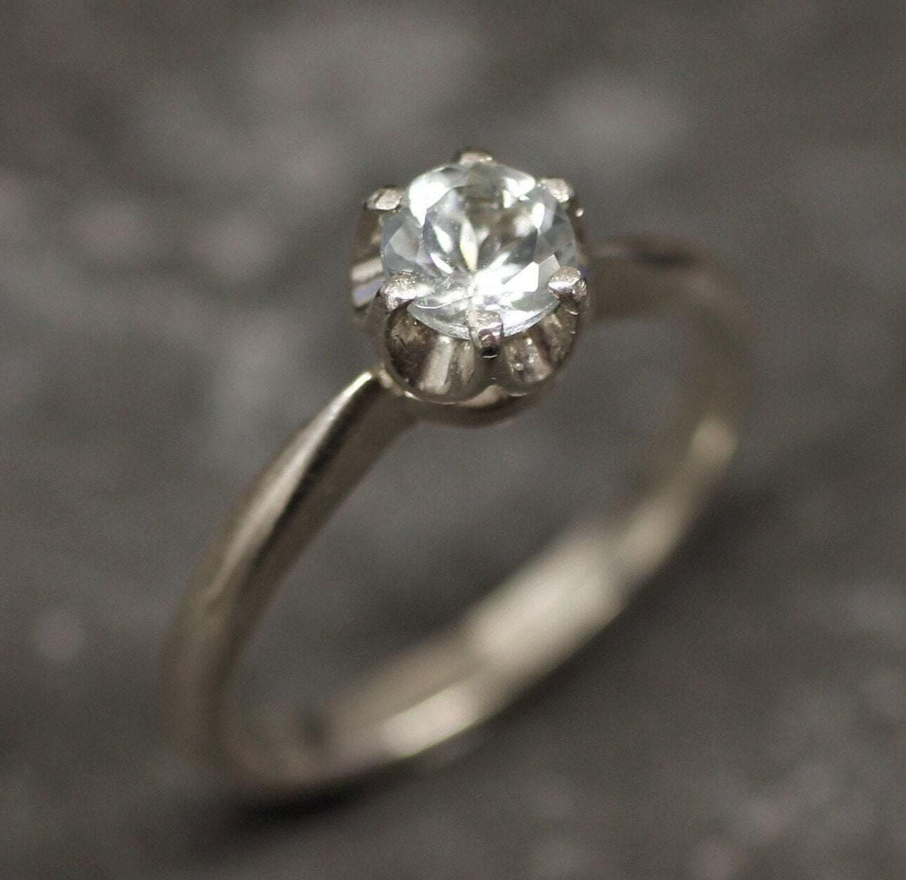 Real Aquamarine Ring, Natural Aquamarine Solitaire Ring, Simple Engagement Ring, March Birthstone, Blue Aqua Ring, Solid Silver Ring