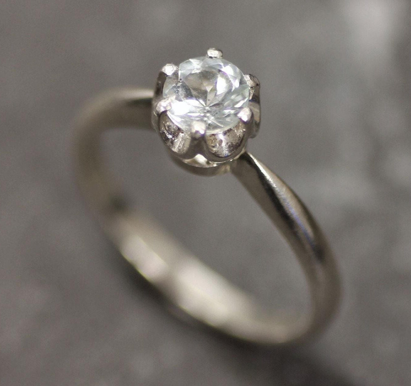 Real Aquamarine Ring, Natural Aquamarine Solitaire Ring, Simple Engagement Ring, March Birthstone, Blue Aqua Ring, Solid Silver Ring