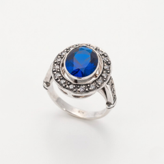 Created Sapphire Ring made in 925 Sterling Silver with Oval Created Blue Sapphire in Bezel setting, September Birthstone gift idea, symbolizes sincerity, truth, and faithfulness, ideal for everyday wear and perfect for birthday gifting and special occasions.