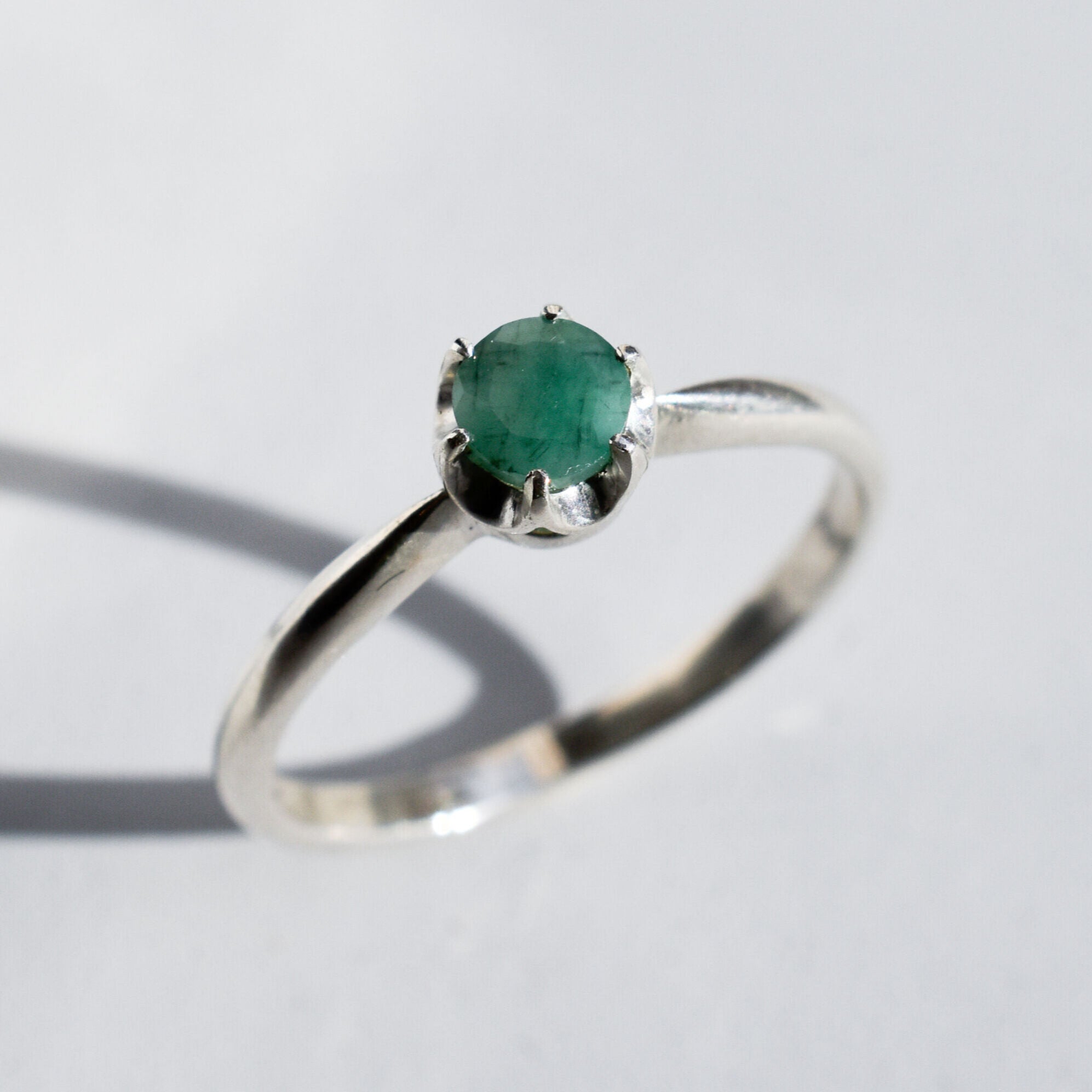 Natural Emerald Ring made in 925 Sterling Silver with Round Natural Green Emerald in Solitaire setting, May Birthstone gift idea, symbolizes growth, harmony, and deep emotional healing, ideal for everyday wear and perfect for birthday gifting and special occasions.