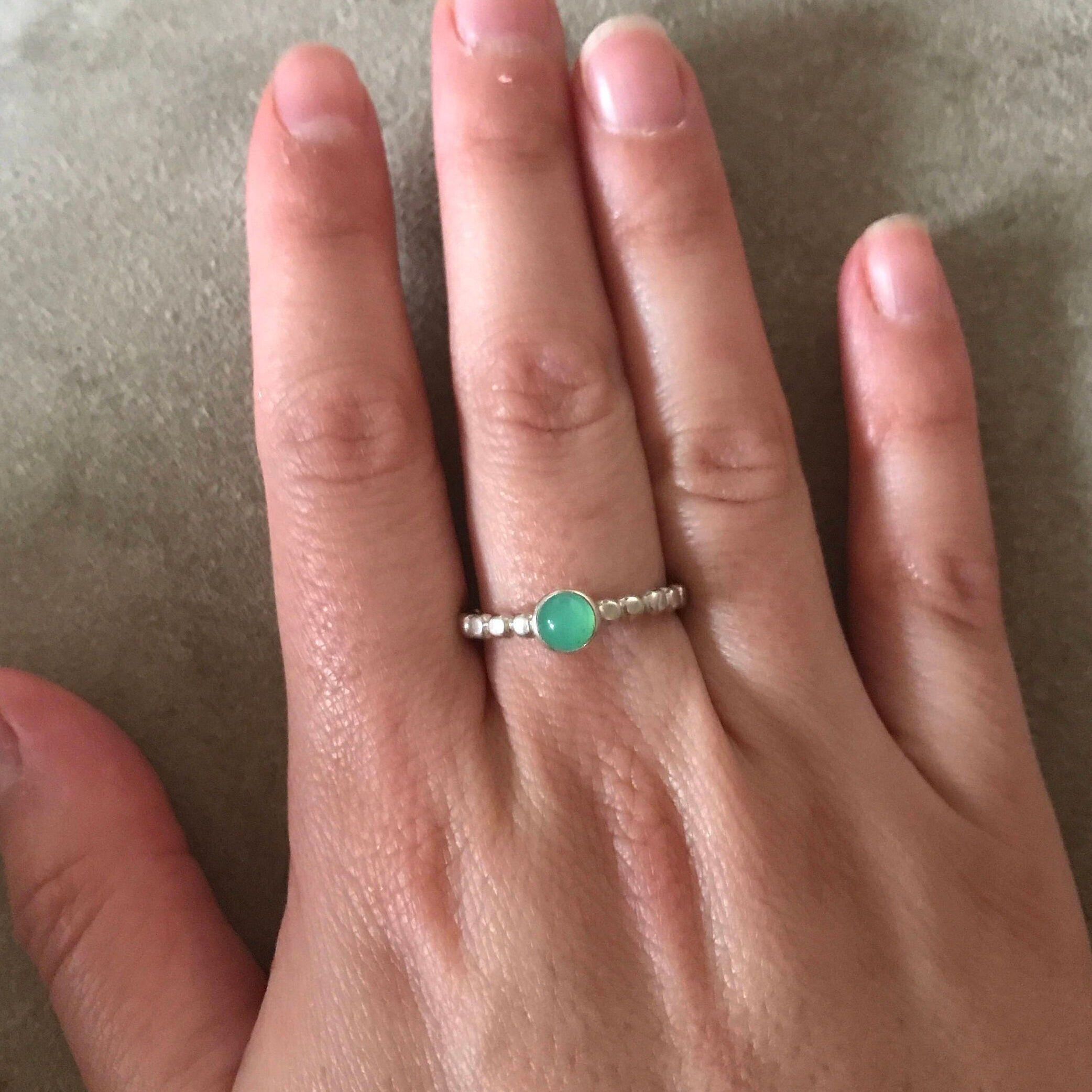 Chrysoprase Ring, Natural Chrysoprase, Bubble Band, Real Chrysoprase, Green Chrysoprase, Genuine Chrysoprase, May Birthstone, Solid Silver