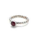 Natural Ruby Ring - Red Bezel Ring - Silver Bubble Band