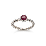 Natural Ruby Ring - Red Bezel Ring - Silver Bubble Band