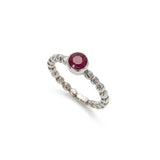 Natural Ruby Ring - Red Bezel Ring - Silver Bubble Band