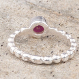 Natural Ruby Ring - Red Bezel Ring - Silver Bubble Band