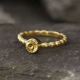 Dainty Citrine Gold Ring - Gold Bubble Band - Gold Citrine Solitaire Ring