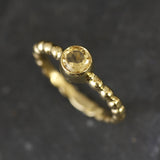 Dainty Citrine Gold Ring - Gold Bubble Band - Gold Citrine Solitaire Ring