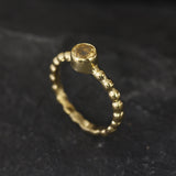 Dainty Citrine Gold Ring - Gold Bubble Band - Gold Citrine Solitaire Ring